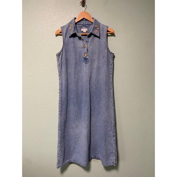 Vintage‎ Christopher and Banks Women's Blue Denim Spring Floral Dress Size Large - Picture 1 of 11
